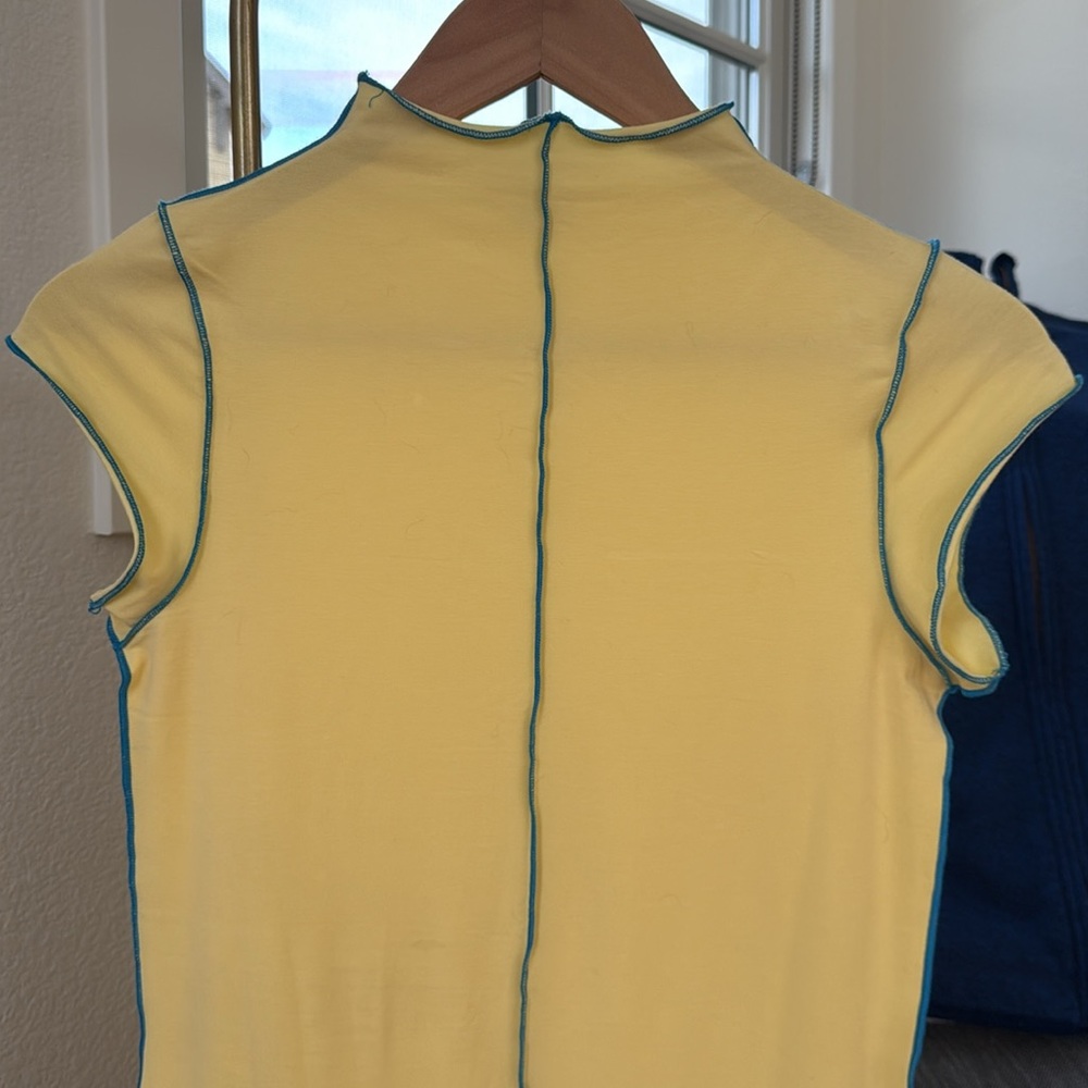 The Line by K Mock Neck Yellow Dress with Light Blue Piping SMALL
